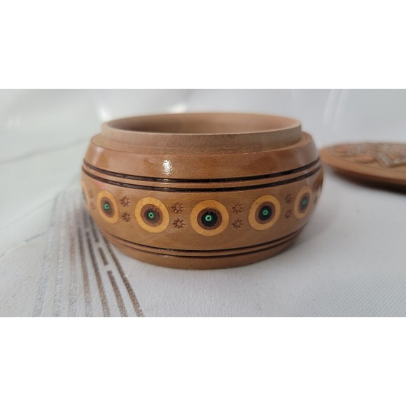 Decorative Handcrafted Carved Wooden Box w/ Inlaid Beads & Wood‎ Gorgeous! - Picture 5 of 10